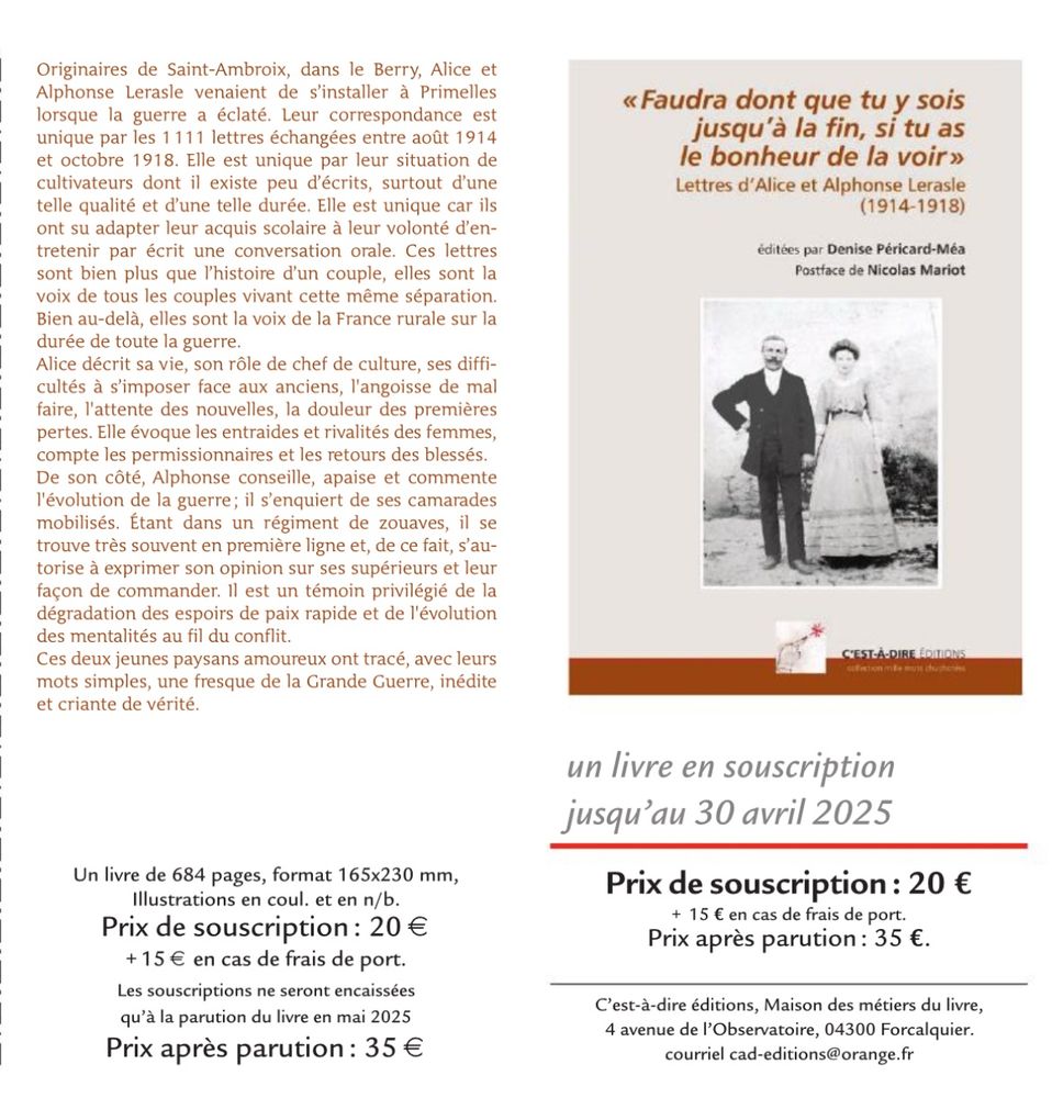 Couverture et 4e de couv des lettres d’Alice et Alphonse Lerasle