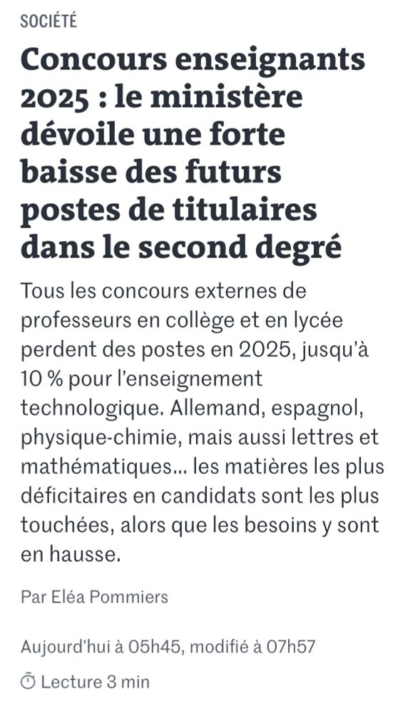 Le Monde baisse du nb de postes aux concours 