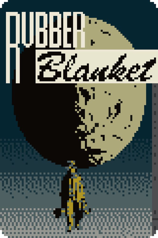 the cover of rubber blanket #1. a man holding a suitcase walks towards the viewer in an empty liminal space. just over his shoulder a giant asteroid looms. the words ‘rubber blanket’ appear above.