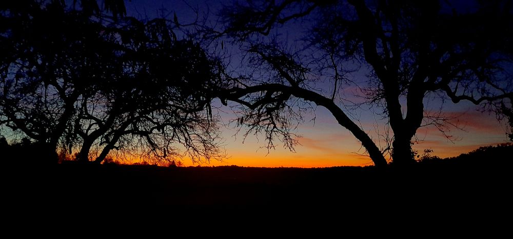 Photo of a #sunrise in #dordogne in the south west of #France 🇫🇷.  Vivid oranges can be seen graduating into deep blue sky.
