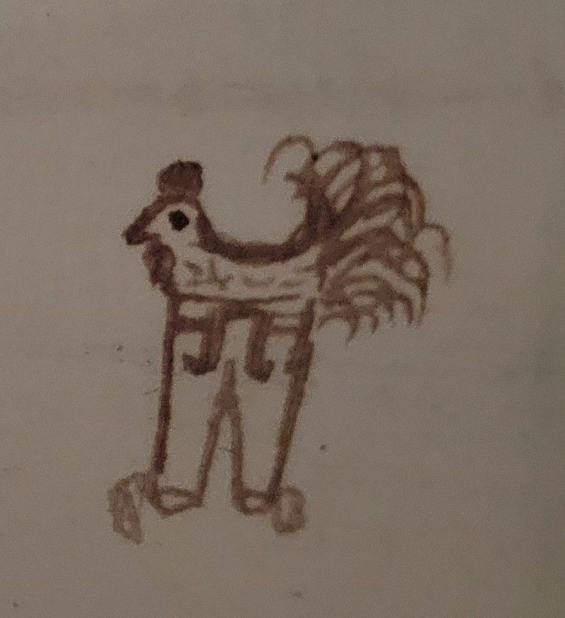 Close up of the rooster doodle. 