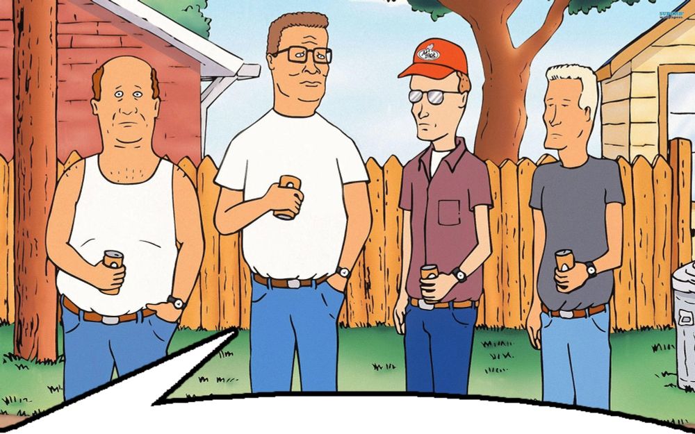 Hank Hill hanging out with his 3 friends saying the below post