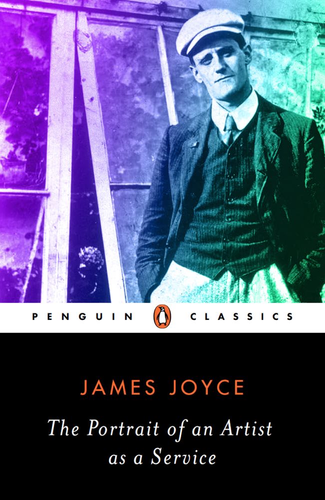 James Joyce's The Portrait of An Artist As a Young Man, but edited to say "as a service" and the cover has the "SaaS gradient" applied to it.