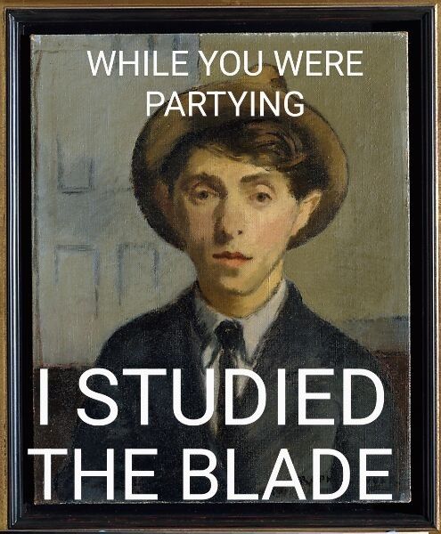 Skinny boy in a fedora captioned, while you were partying I studied the blade. 