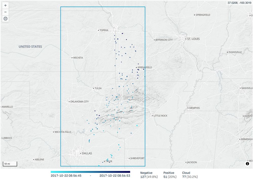 Lightning detections from the National Lightning Detection Network during the lightning flash.