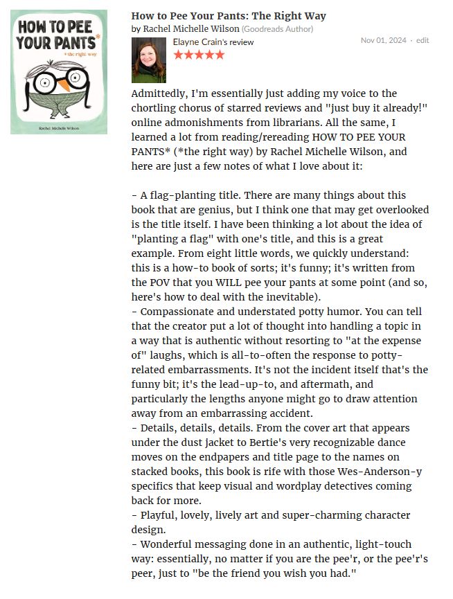 Five star review of "How to Pee Your Pants* (*the right way)"