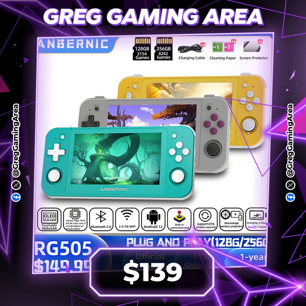 ANBERNIC RG505 New Handheld Game Console Android 12 System Unisoc Tiger T618 4.95-INCH OLED With Hall Joyctick OTA Update