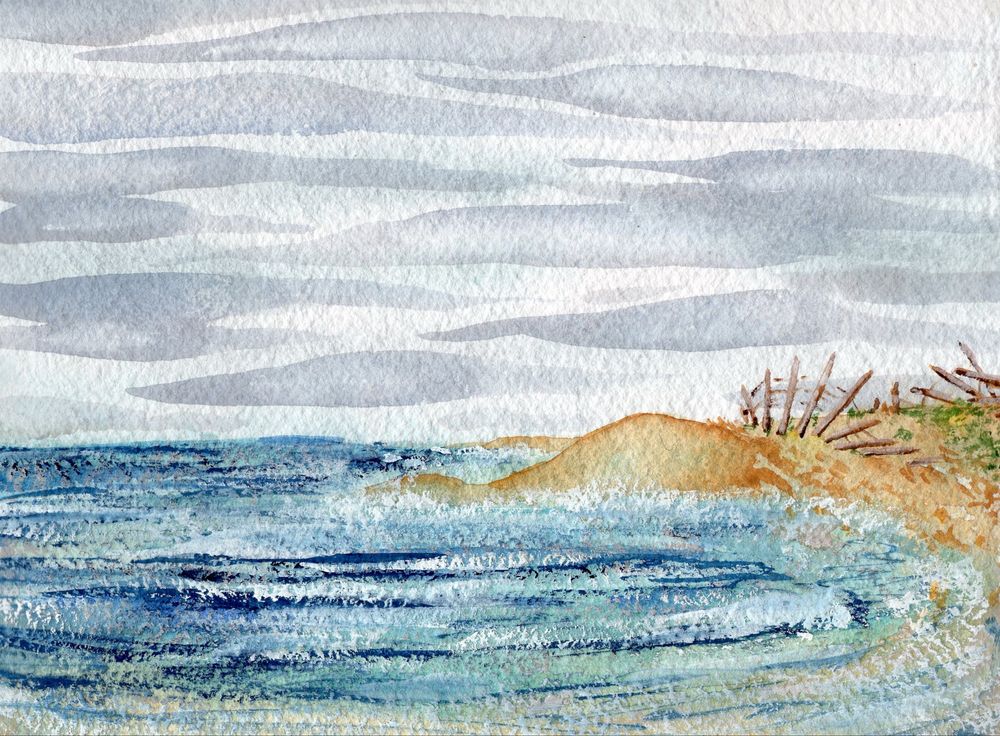 A watercolor painting inspired by the coasts of New England 