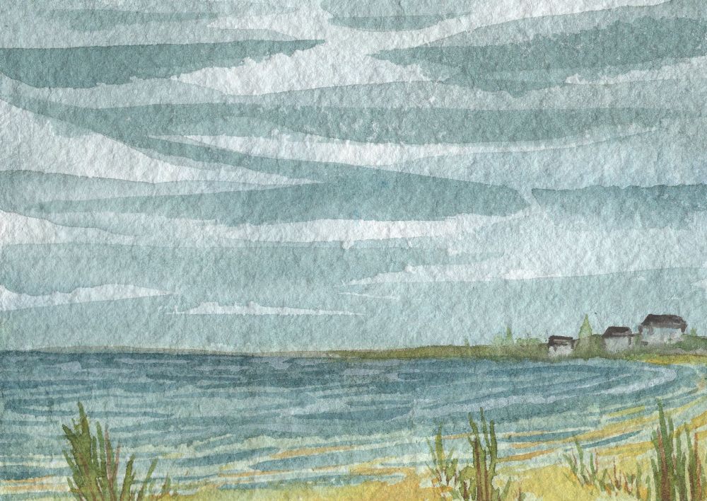 A watercolor painting inspired by the east coast of New England 