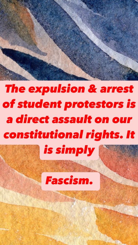 The expulsion and arrest of student protestors is a direct assault on our constitutional rights. It is simple Fascism. Share freely.