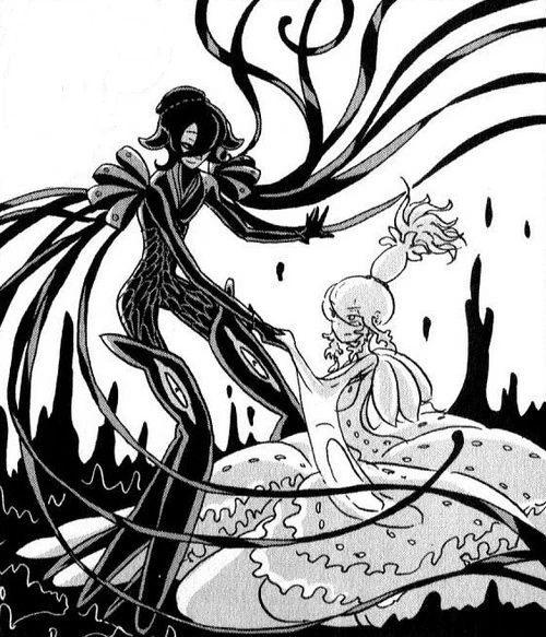 Panel of two Admirabili from the manga Houseki no Kuni, Aculeatus on the left and his sister Ventricosus on the right 