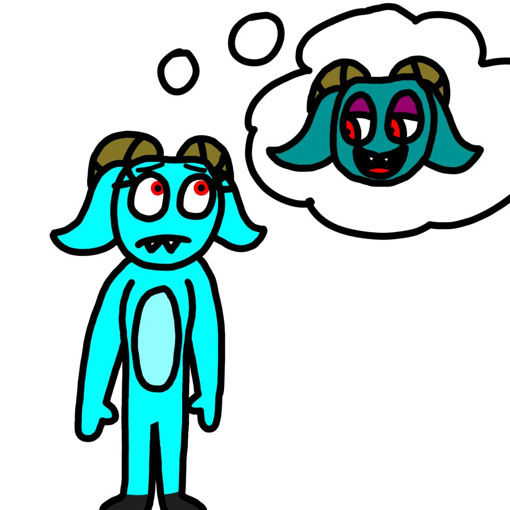 A cyan mountain goat puppet named Becky is thinking about a blue mountain goat puppet named wollof in the foggle friends show.
Lover's thought: He's actually practical, down to earth, gentle, and honest. Yet I wonder what's he up to? Including his friends whenever there isn't any more series for the moment?