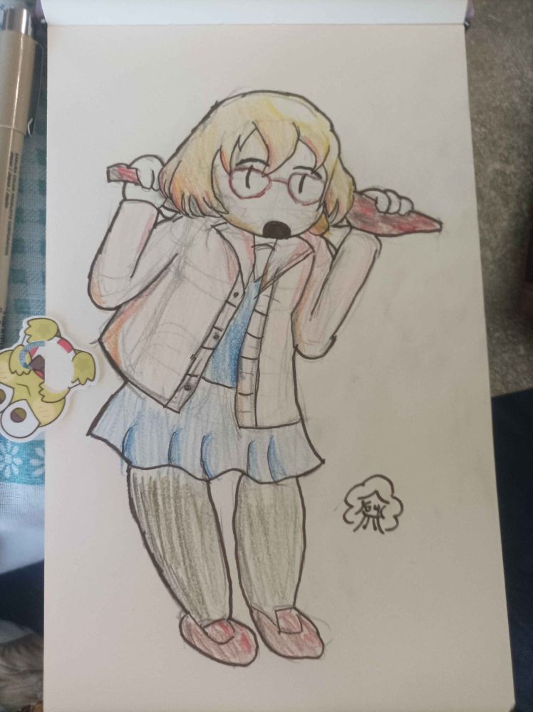 Mirai Kuriyama, from Kyoukai no Kanata, holding her blood sword behind her head, resting it on her shoulders. The drawing is traditional as opposed to my usual digital drawings