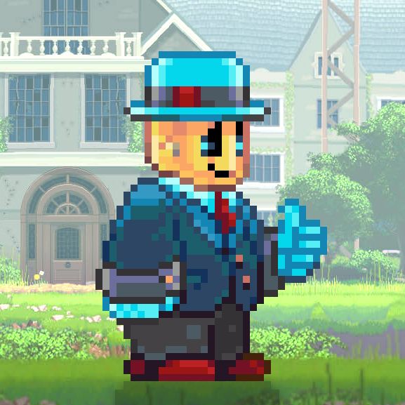 A small smiling shiny yellow robot in a nice blue suit jacket, grey slacks, red shoes, red tie and powder blue hat is giving you a thumbs up :)