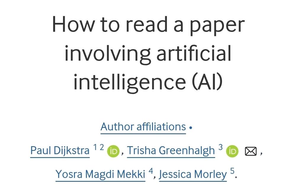 How to read a paper involving artificial intelligence (AI) by Paul Dijkstra et al