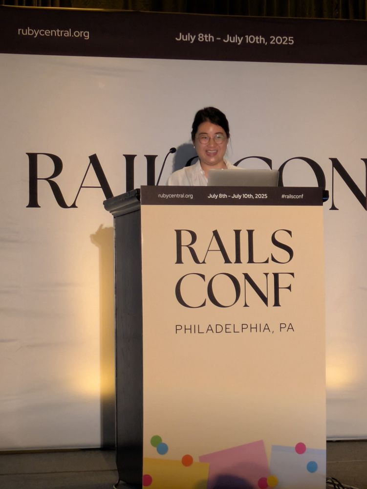 Stephanie Minn on stage at RailsConf 