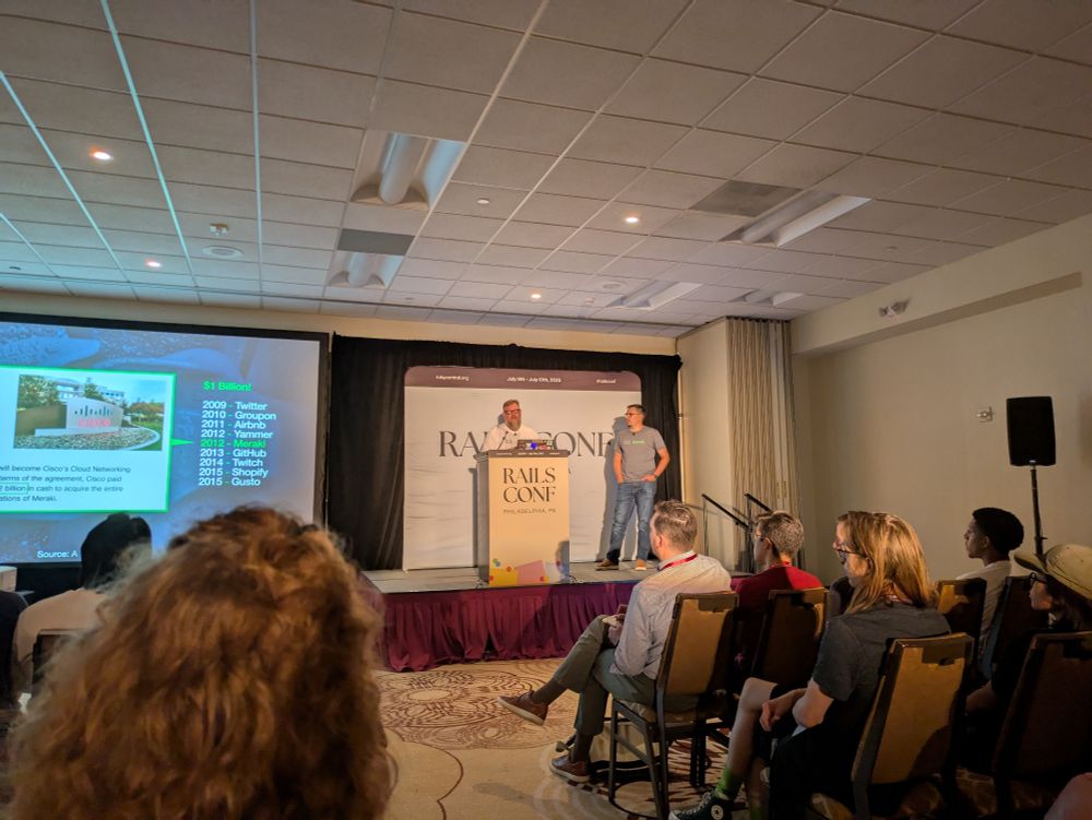 Fito Von Zastrow and Alan Ridlehoover on stage at RailsConf