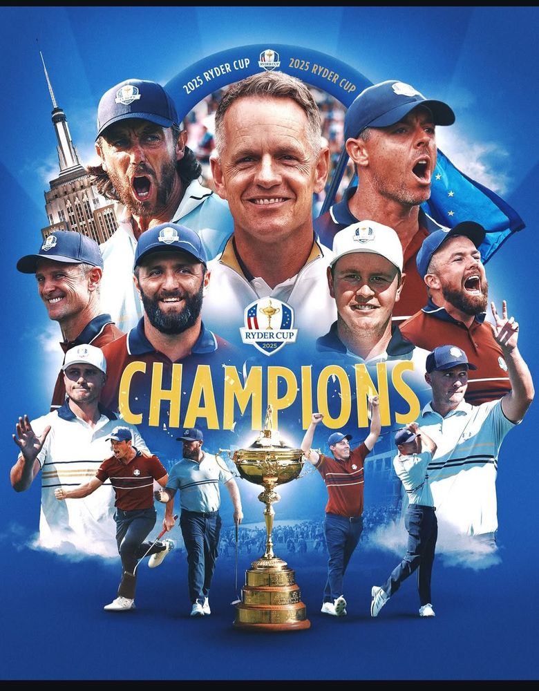 Montage image of the Ryder Cup's Team Europe: CHAMPIONS
