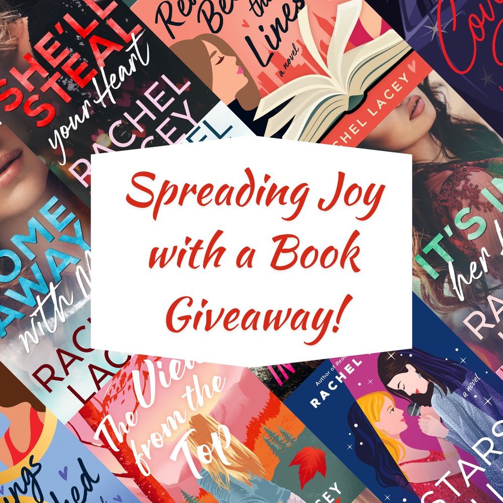 A graphic with my book covers and the caption Spreading Joy with a Book Giveaway