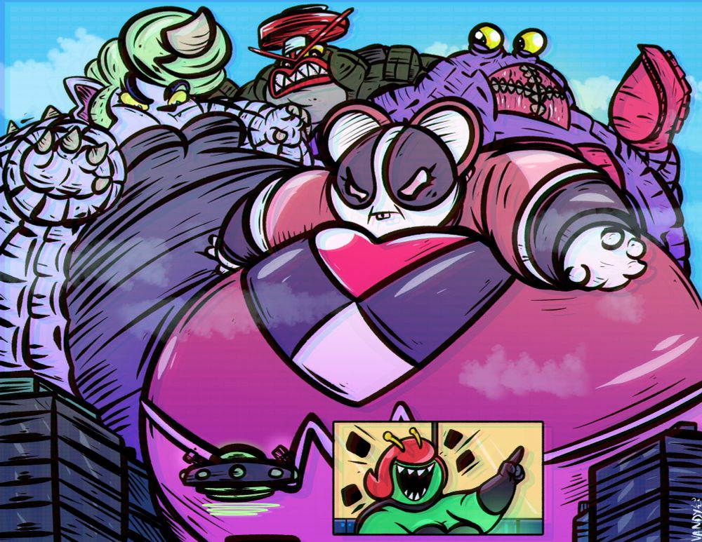 The same drawing but with an analog effect to give it a recorded on tv look