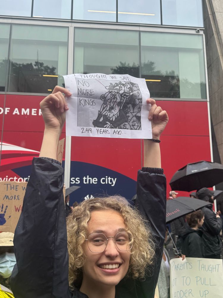 No Kings March, carrying “No More Kings” Schoolhouse Rock sign