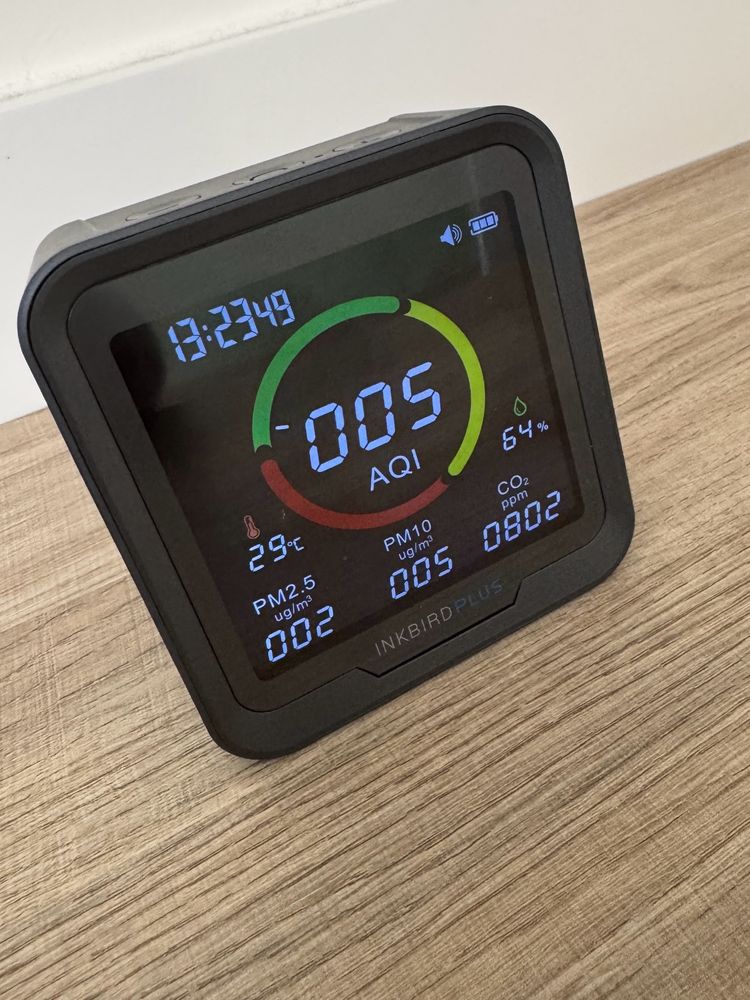 Photo of air quality monitor placed indoors in the balcony at 1:20pm.