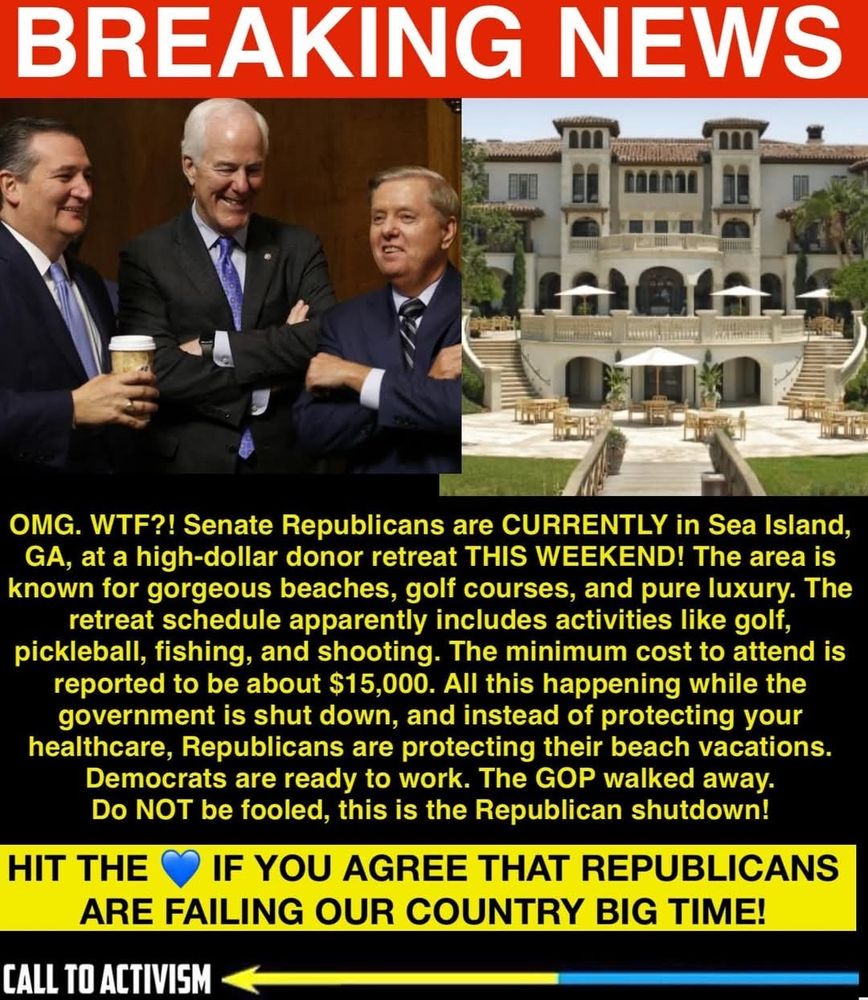 Meme showing GOP at plush retreat while government is on shutdown. 