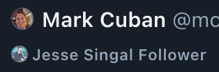 screenshot of Mark Cuban's name and username on Bluesky with a "Jesse Singal Follower" label underneath