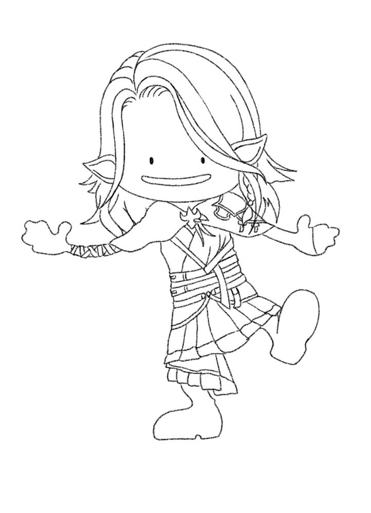 A lineart sketch of @hallans.bsky.social’s ditto-fied WoL Caius doing a cute pose with one leg in the air. 