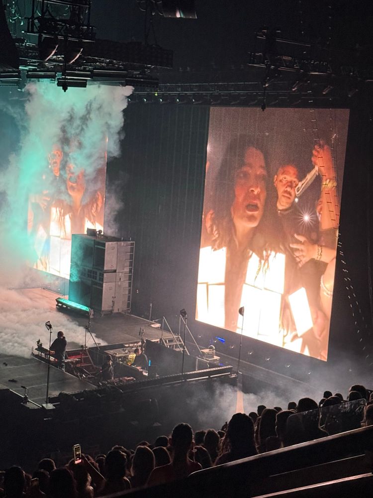 A picture of Lorde singing on a a large LCD screen