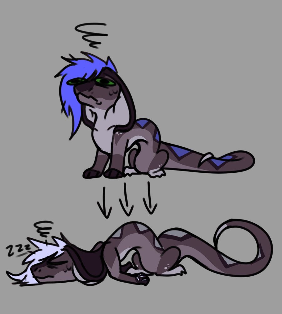 chibi sketch of kass looking sad/confused/tired, to her falling over asleep