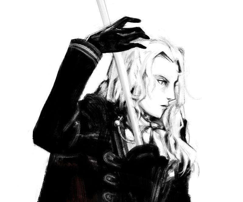 A crop of the previous image focused on Alucard's face.