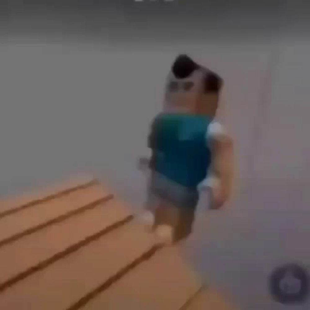 a blurred image of a minecraft character walking on a wooden dock .