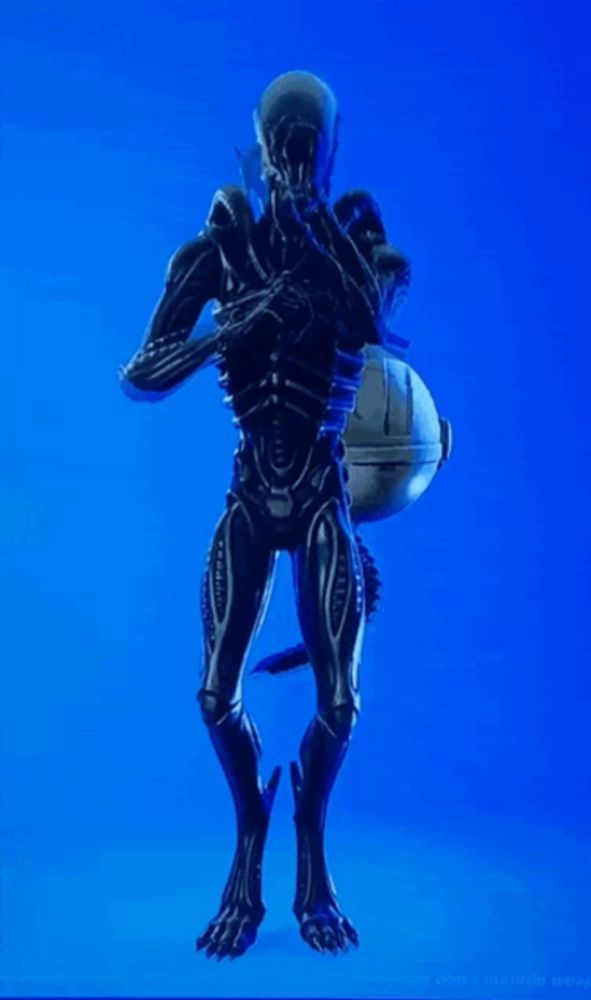 a blue background with a skeleton in a black suit