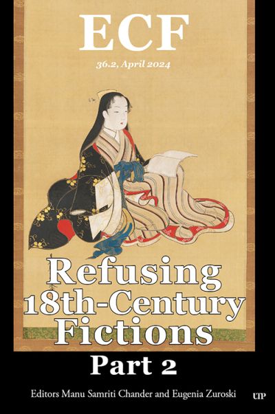 The image on the front cover of the journal Eighteenth-Century Fiction is entitled Young Woman with a Book, by Miyagawa (Katsukawa) Shunsui (mid-18th century). The digital file of this Public Domain painting is provided courtesy of The Met, New York.