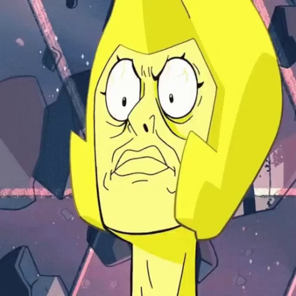 a cartoon drawing of a yellow diamond with a surprised look on her face