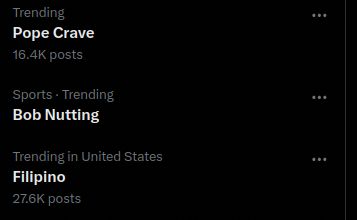 Bob Nutting trending on xitter alongside "Pope Crave" and "Filipino"