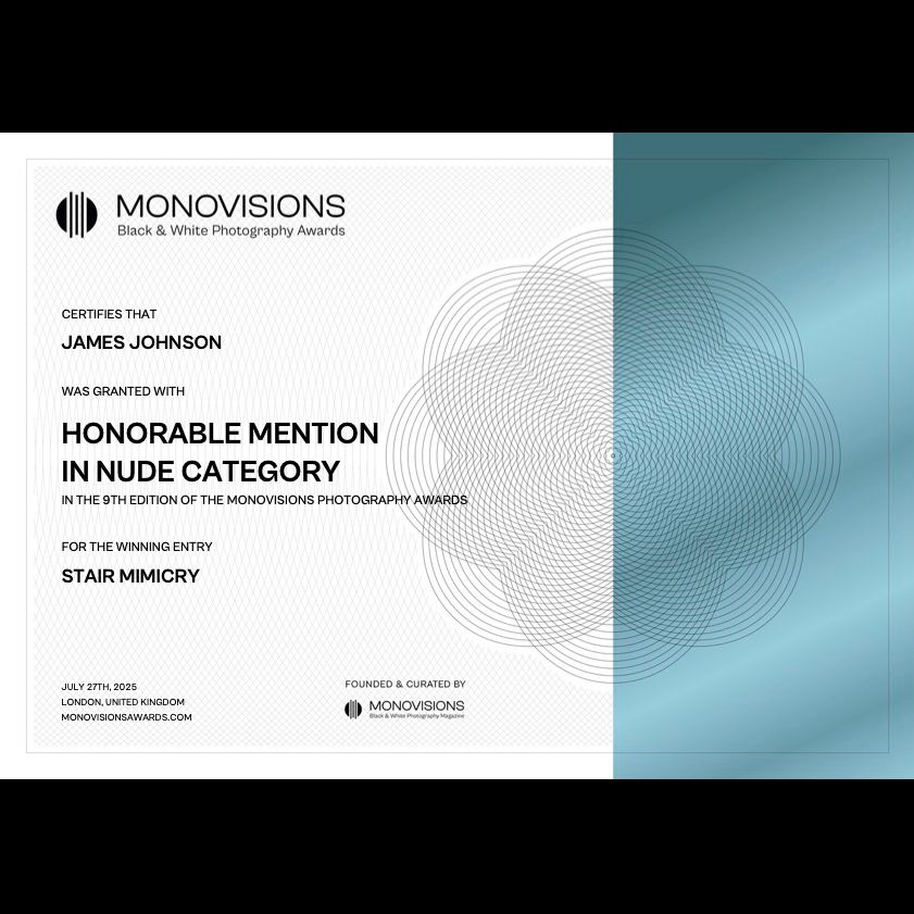 Certificate of honorable mention from the Monovisions Awards 2025. 