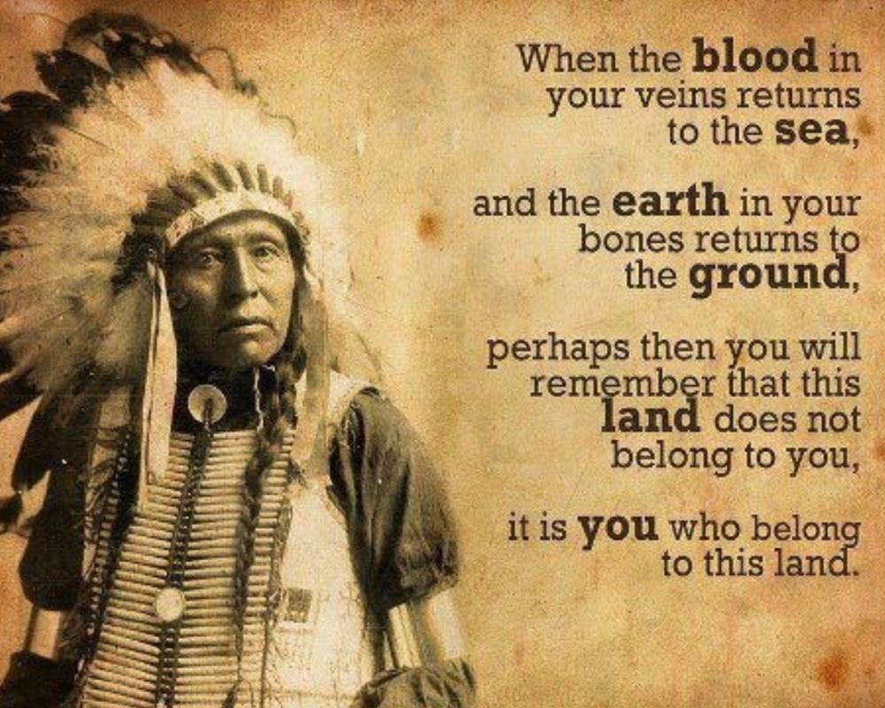 When the blood in your veins returns to the sea,
and the earth in your bones returns to the ground,
perhaps then you will remember that this land does not belong to you,
it is you who belong to this land.