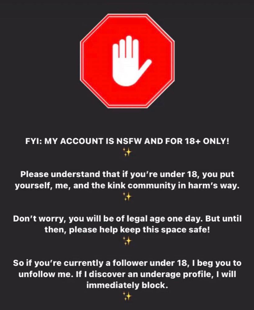 Statement that this account is NSFW and meant only for people over 18 years of age. 