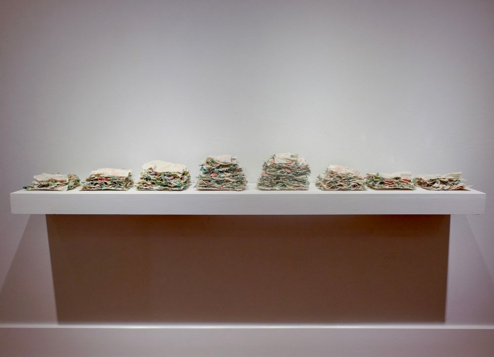 The final piece is comprised of 8 stacks at varying heights installed ascending and descending.