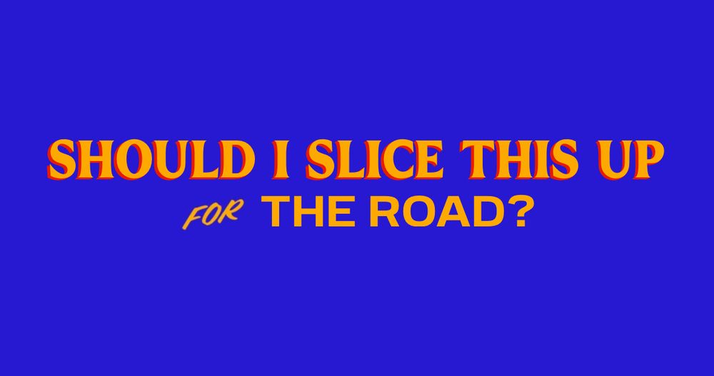 text image in the style of mamdani for mayor with the iconic psych quote “should i slice this up for the road?”