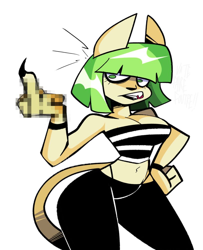 A portrait of Murf the cat. Her hand seems to be terribly censored giving a good indication what she is gesturing. Her facial expression also speaks.