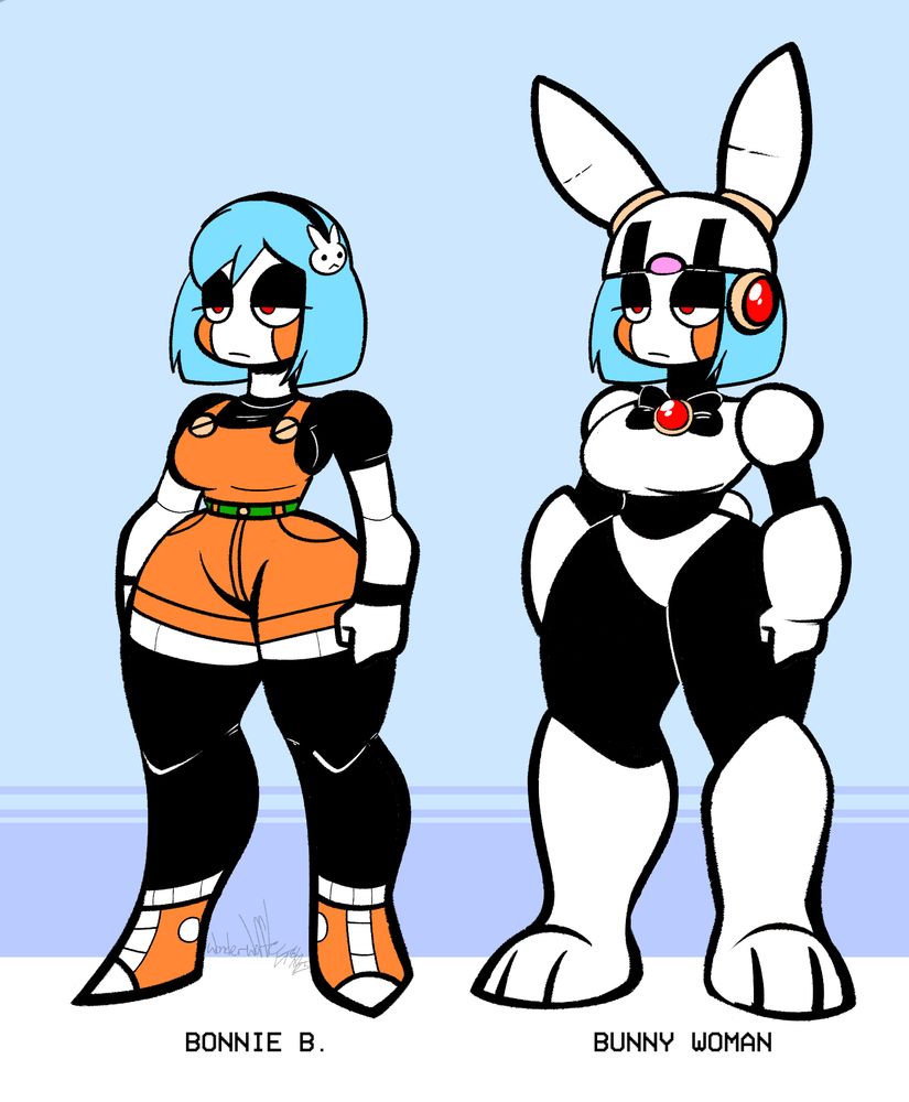 Two full body portraits of Bonnie B. The Bunny Woman
One in her casual attire and the other in her bunny attire. 