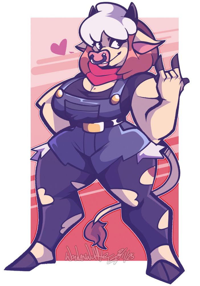 A full body portrait of the cowgirl, Buckle. 