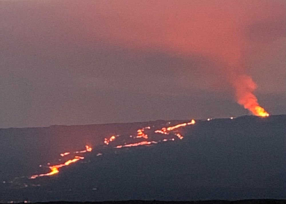 Lava zigzagging down the Northern slope of Mauna Loa, as seen from Saddle road. 