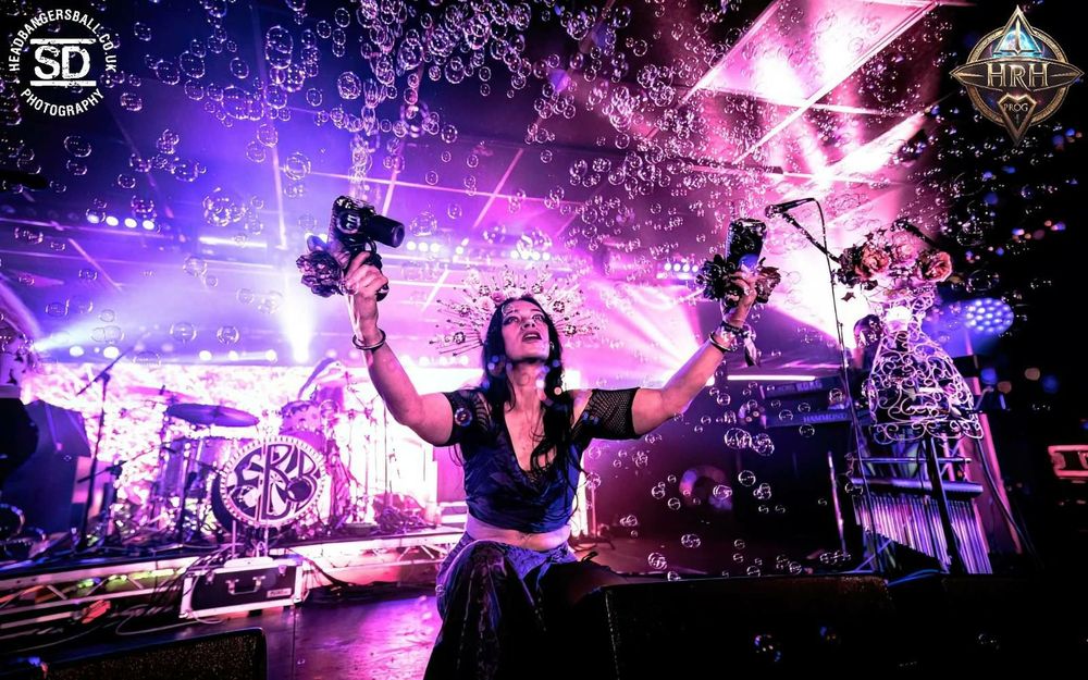 Kitty Biscuits wielding her bubble guns during EBB'S live set at HRH Prog in Great Yarmouth last week!
