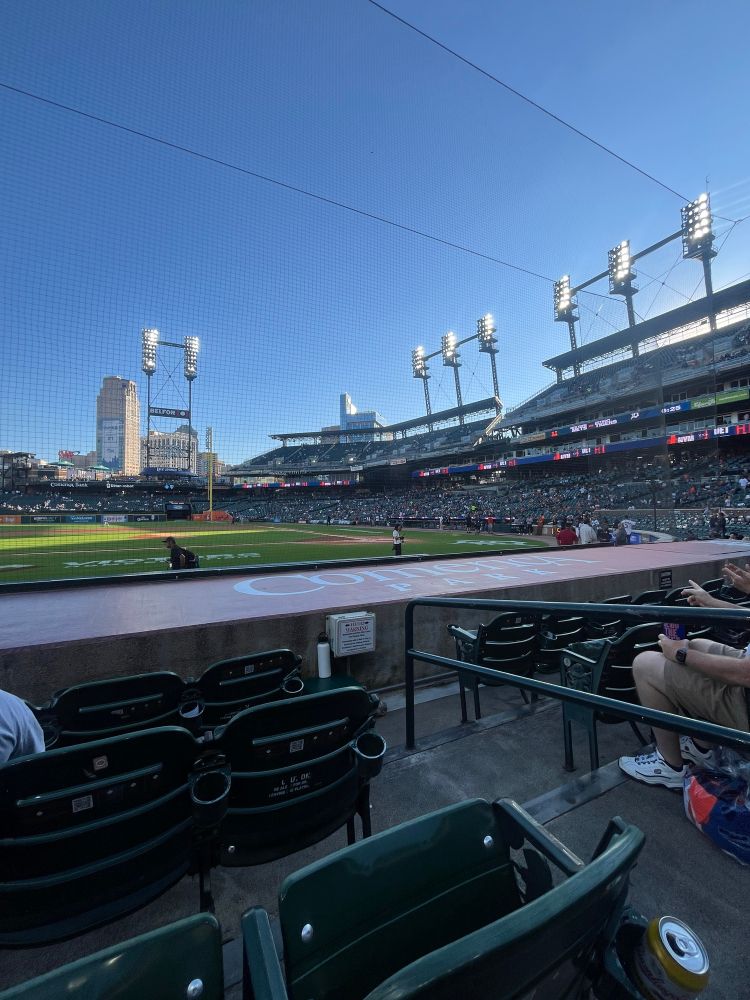 Comerica Park from behind the tigers dugout 