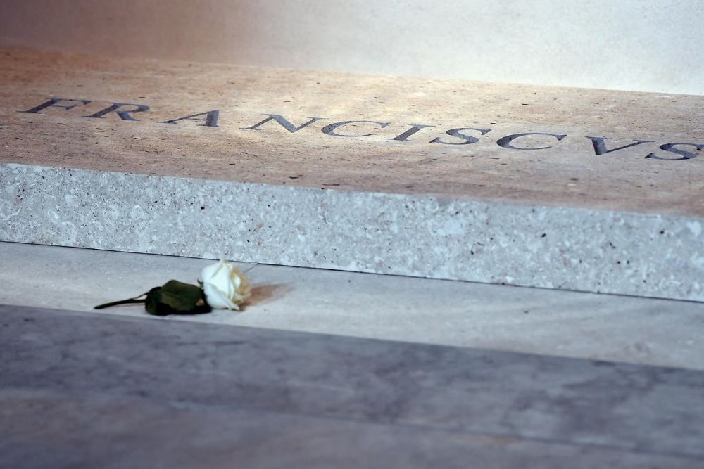 The tombstone with the inscription "FRANCISVS" badly spaced. There's too much space around the A and on the left of the V.
