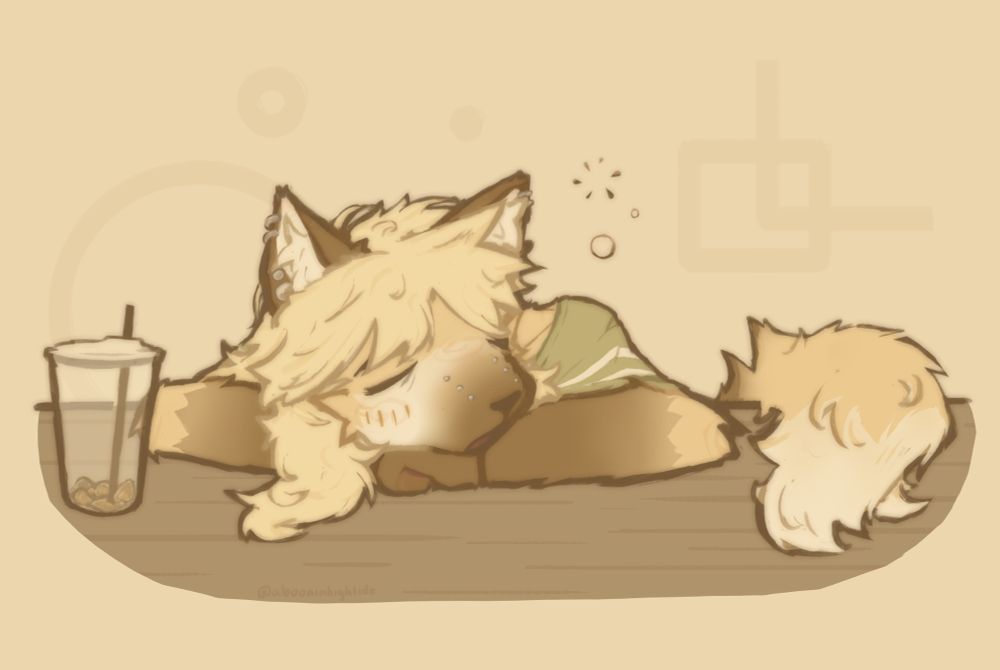 peemz’s maned wolf sona chugged that whole iced coffee and still couldnt resist that nap.. lets just hope he makes it to that chem lecture in time !!